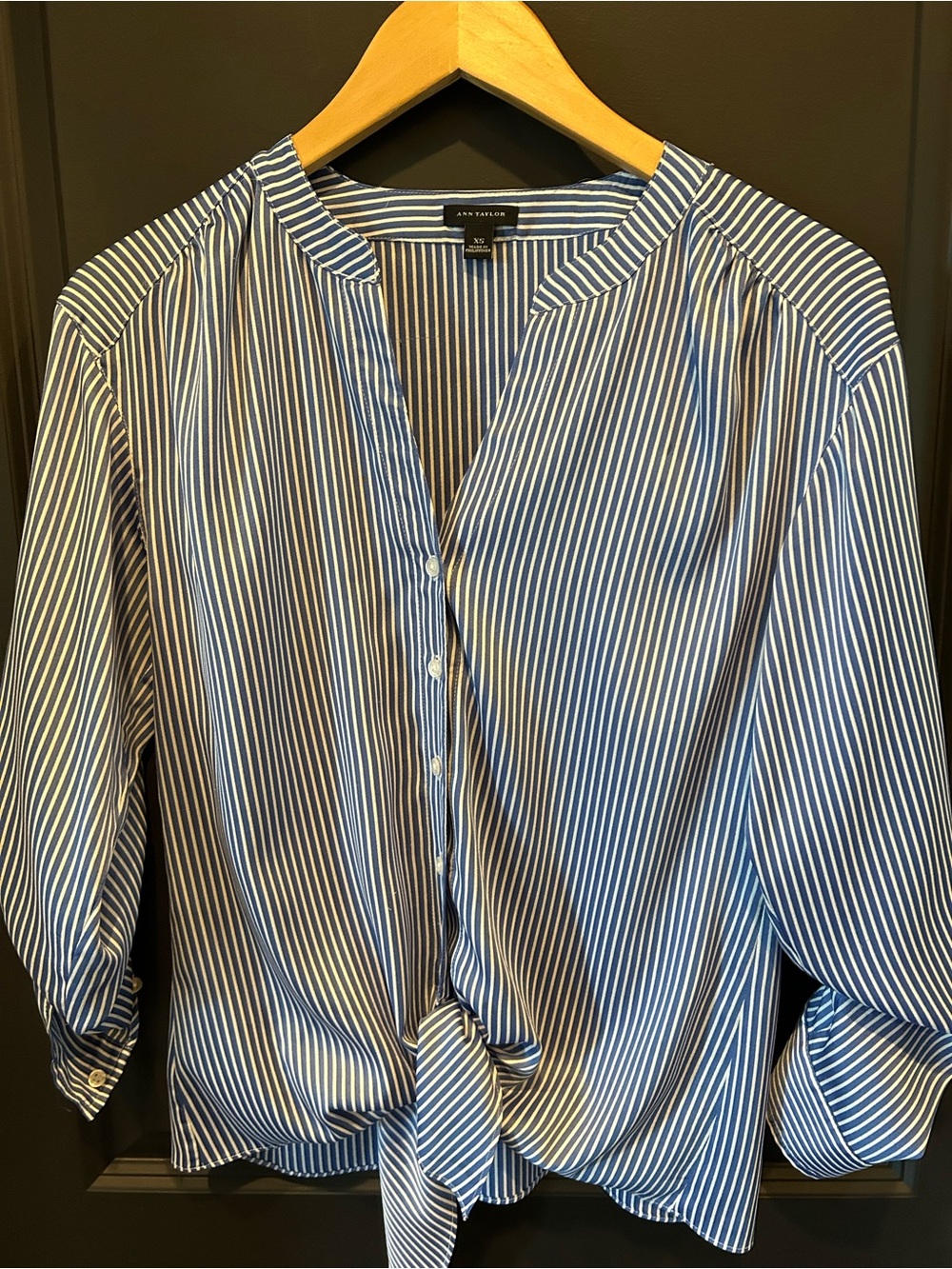 Ann Taylor Navy & White Vertical Stripe Men's Button-Down Shirt